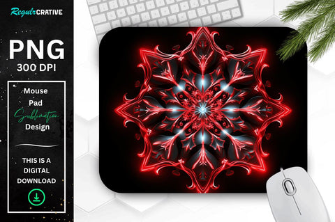 Neon Glowing Red Snowflake Mouse Pad Sublimation Regulrcrative 