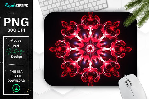 Neon Glowing Red Snowflake Mouse Pad Sublimation Regulrcrative 