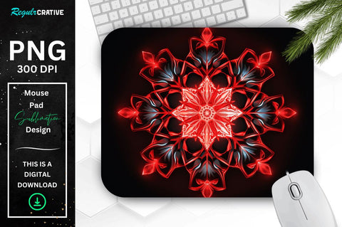 Neon Glowing Red Snowflake Mouse Pad Sublimation Regulrcrative 