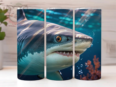 Neon Glowing Shark Ocean Tumbler, Ocean Wrap, 20Oz Tumbler, Sublimation Design, Deep Sea Vibes, Neon Predator, Marine Life Sublimation Lara' s Designs 