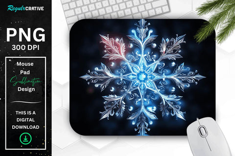 Neon Glowing Silver Snowflake Mouse Pad Sublimation Regulrcrative 