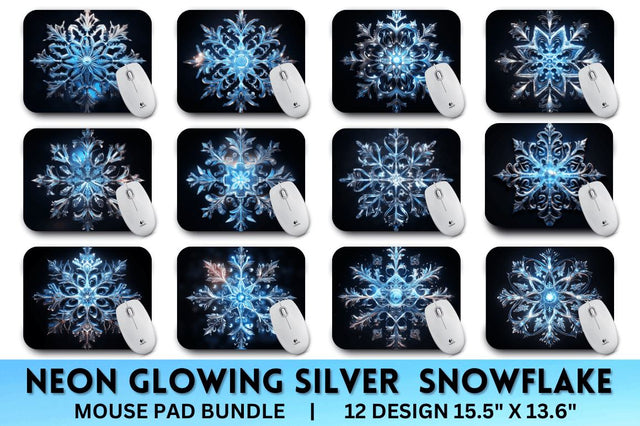Neon Glowing Silver Snowflake Mouse Pad Sublimation Regulrcrative 