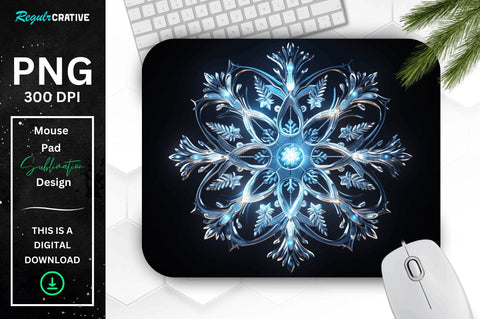 Neon Glowing Silver Snowflake Mouse Pad Sublimation Regulrcrative 
