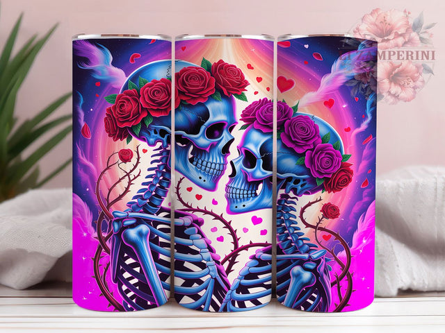 Neon Glowing Skeleton Tumbler, Skeleton Lovers Pattern, Glowing Skeleton Design, 20Oz Sublimation Wrap, Romantic Skeleton Art, Bright Neon Texture, Tumbler Sublimation Sublimation Li Zamperini 