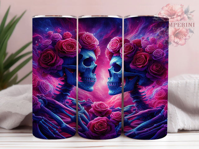 Neon Glowing Skeleton Tumbler, Skeleton Lovers Pattern, Glowing Skeleton Design, 20Oz Sublimation Wrap, Romantic Skeleton Art, Bright Neon Texture, Tumbler Sublimation Sublimation Li Zamperini 
