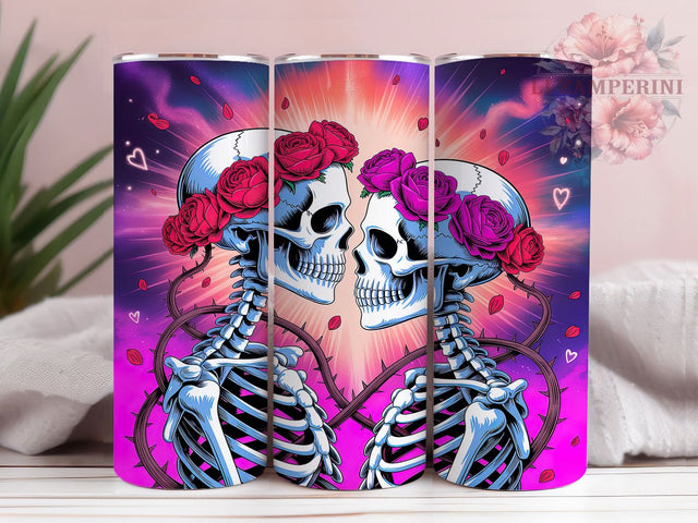 Neon Glowing Skeleton Tumbler, Skeleton Lovers Pattern, Glowing Skeleton Design, 20Oz Sublimation Wrap, Romantic Skeleton Art, Bright Neon Texture, Tumbler Sublimation Sublimation Li Zamperini 