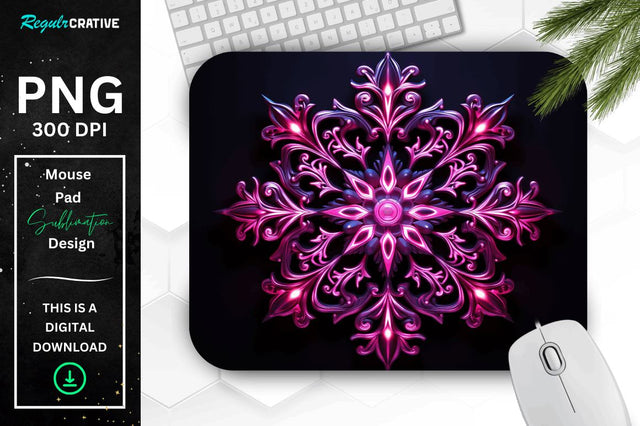 Neon Glowing Snowflake Mouse Pad Sublimation Regulrcrative 