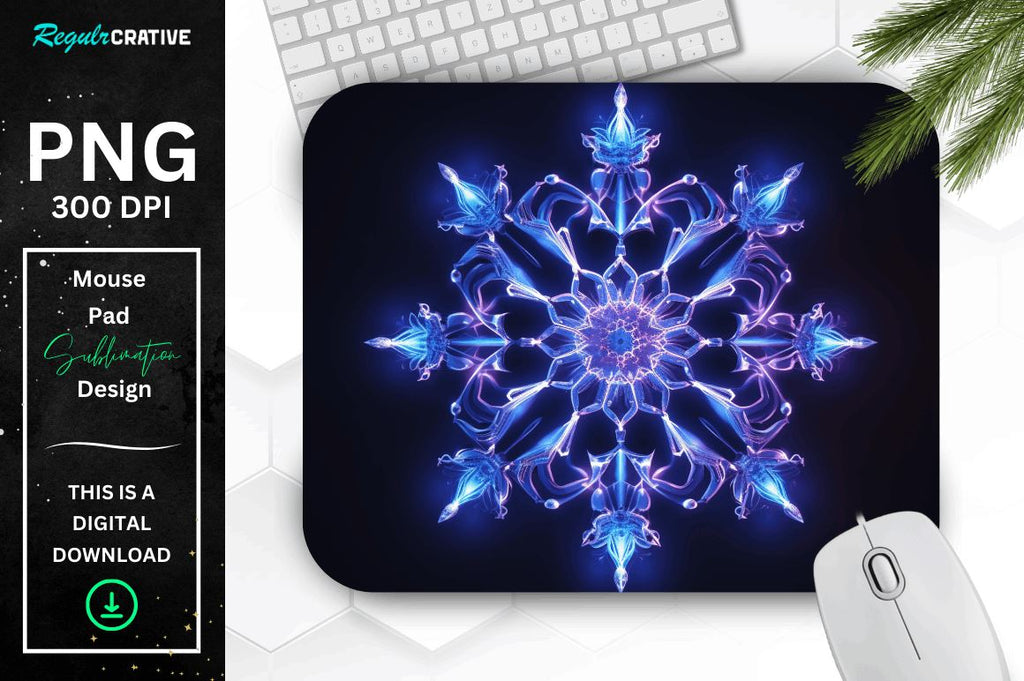 Computer Mouse Snowflake Neon Glowing Snowflake Mouse Pad - So Fontsy