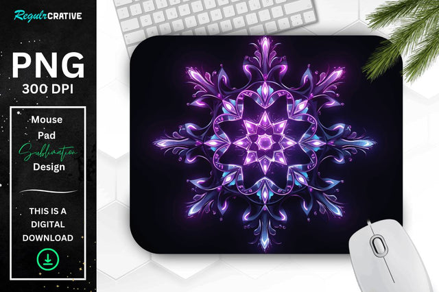 Neon Glowing Snowflake Mouse Pad Sublimation Regulrcrative 
