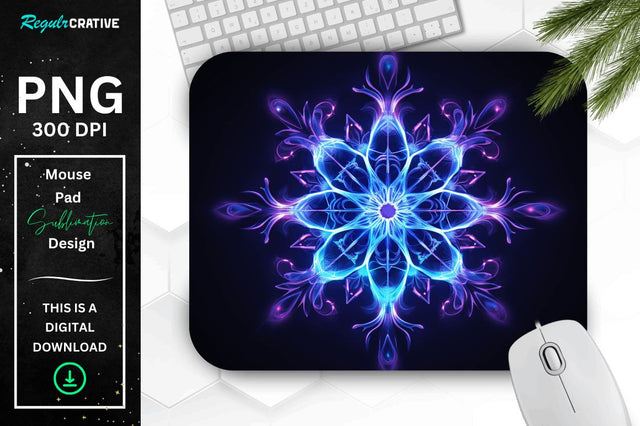Neon Glowing Snowflake Mouse Pad Sublimation Regulrcrative 