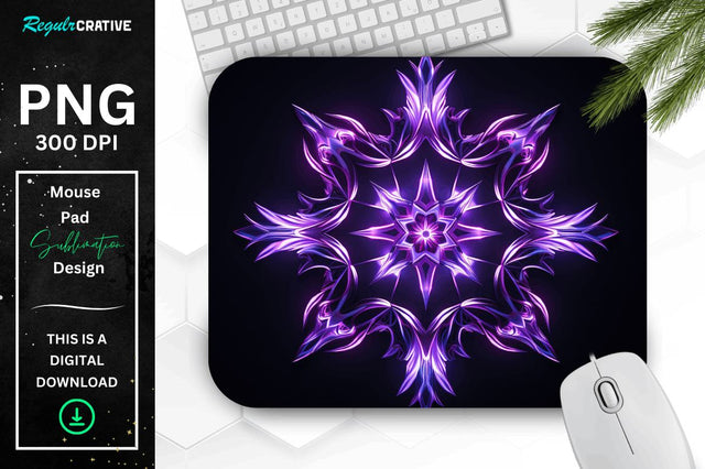 Neon Glowing Snowflake Mouse Pad Sublimation Regulrcrative 