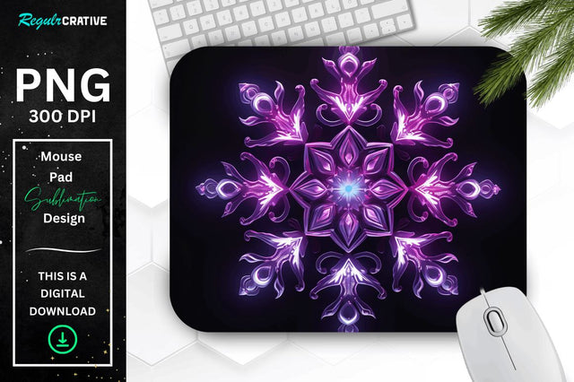 Neon Glowing Snowflake Mouse Pad Sublimation Regulrcrative 