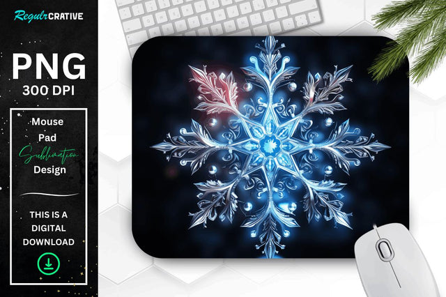 Neon Glowing Snowflake Mouse Pad Sublimation Regulrcrative 