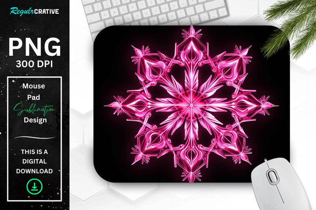 Neon Glowing Snowflake Mouse Pad Sublimation Regulrcrative 