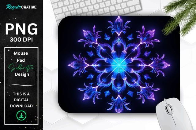 Neon Glowing Snowflake Mouse Pad Sublimation Regulrcrative 