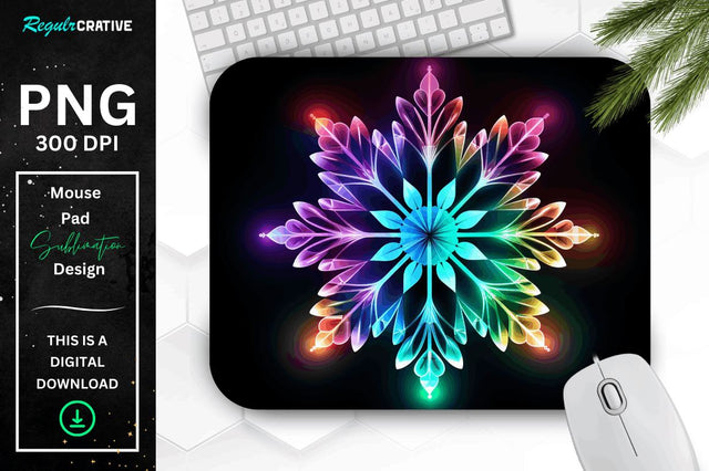 Neon Glowing Snowflake Mouse Pad Sublimation Regulrcrative 