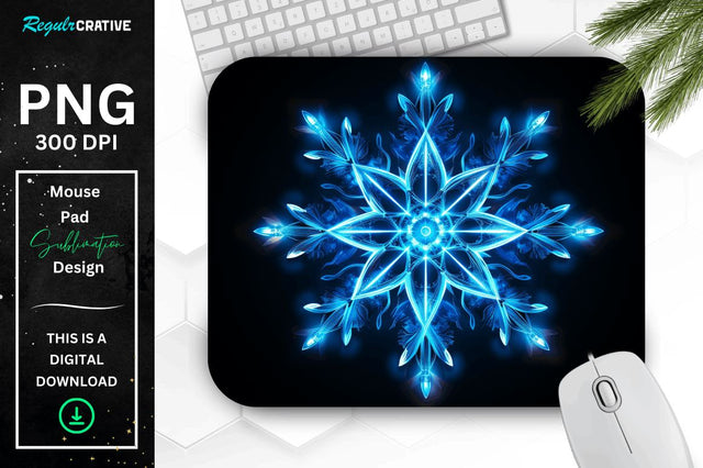 Neon Glowing Snowflake Mouse Pad Sublimation Regulrcrative 