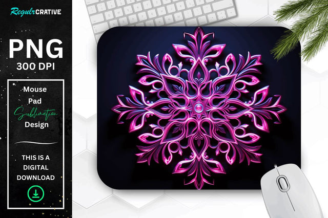 Neon Glowing Snowflake Mouse Pad Sublimation Regulrcrative 
