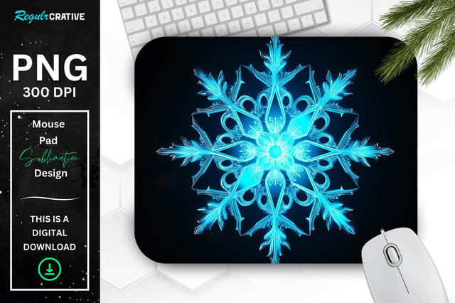 Neon Glowing Snowflake Mouse Pad Sublimation Regulrcrative 