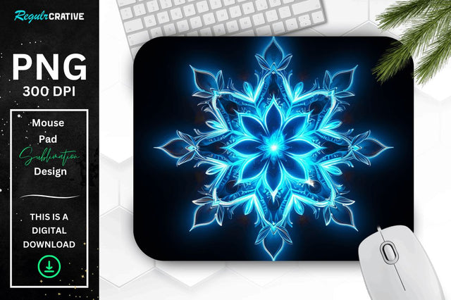 Neon Glowing Snowflake Mouse Pad Sublimation Regulrcrative 
