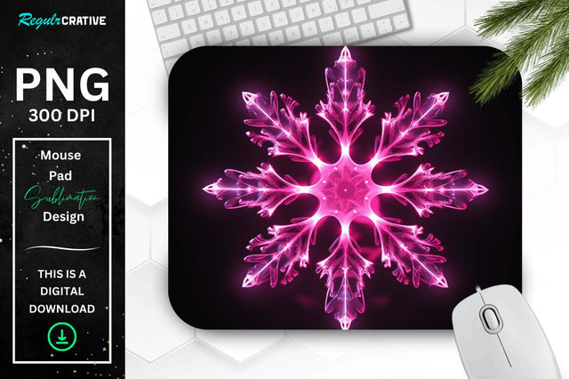 Neon Glowing Snowflake Mouse Pad Sublimation Regulrcrative 