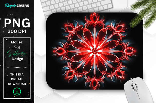 Neon Glowing Snowflake Mouse Pad Sublimation Regulrcrative 