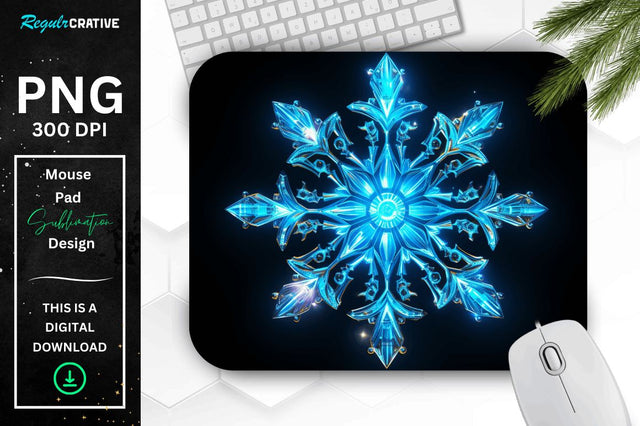 Neon Glowing Snowflake Mouse Pad Sublimation Regulrcrative 