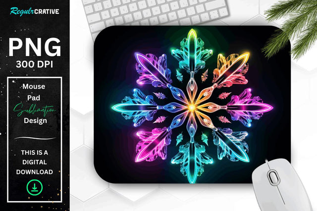 Neon Glowing Snowflake Mouse Pad Sublimation Regulrcrative 