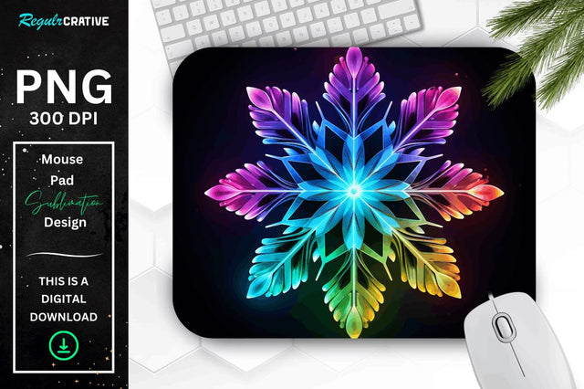 Neon Glowing Snowflake Mouse Pad Sublimation Regulrcrative 