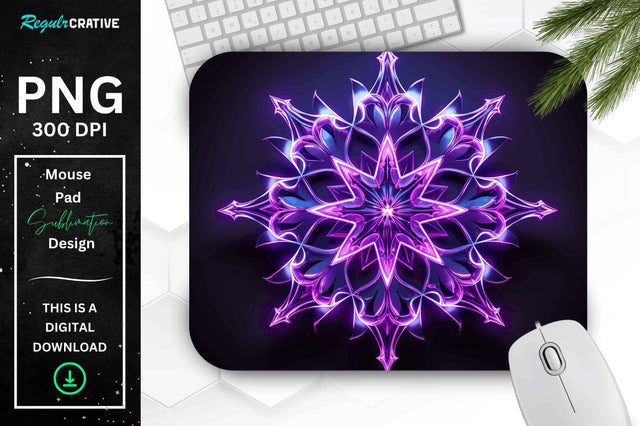 Neon Glowing Snowflake Mouse Pad Sublimation Regulrcrative 