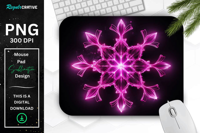 Neon Glowing Snowflake Mouse Pad Sublimation Regulrcrative 