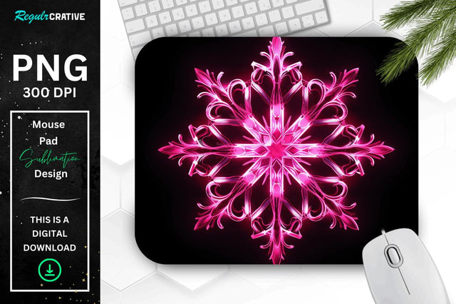 Neon Glowing Snowflake Mouse Pad Sublimation Regulrcrative 