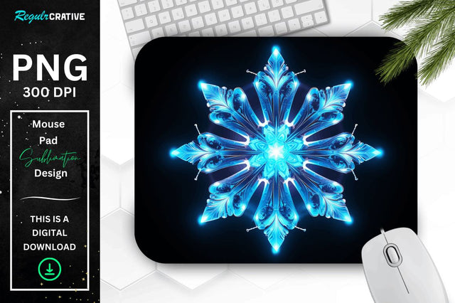 Neon Glowing Snowflake Mouse Pad Sublimation Regulrcrative 