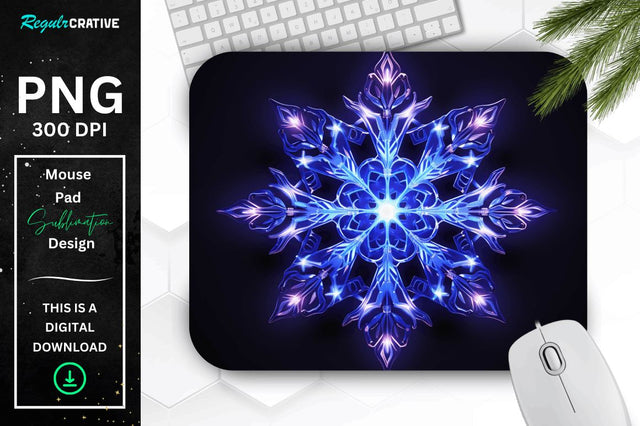 Neon Glowing Snowflake Mouse Pad Sublimation Regulrcrative 