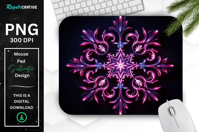 Neon Glowing Snowflake Mouse Pad Sublimation Regulrcrative 