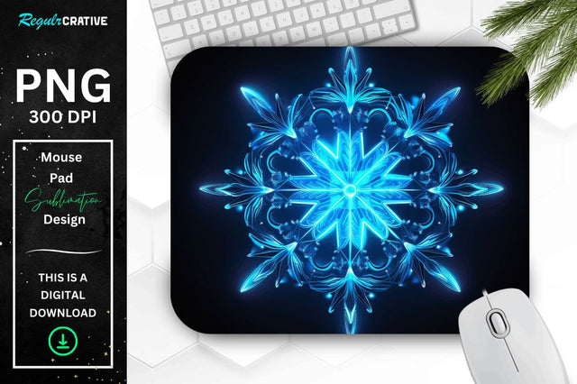 Neon Glowing Snowflake Mouse Pad Sublimation Regulrcrative 