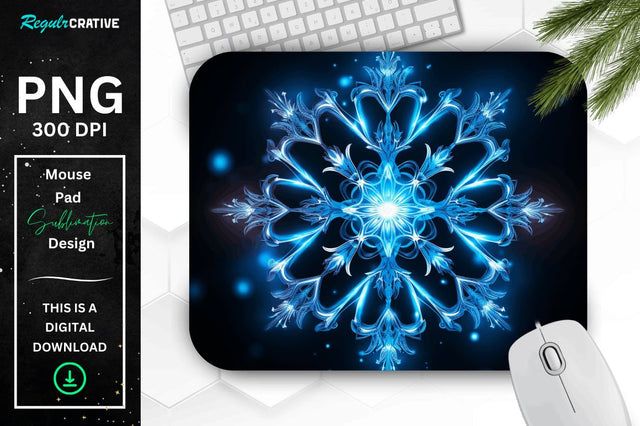 Neon Glowing Snowflake Mouse Pad Sublimation Regulrcrative 