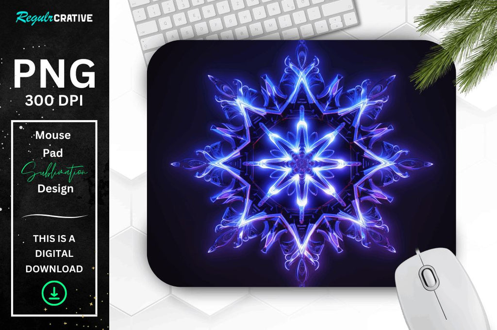 Computer Mouse Snowflake Neon Glowing Snowflake Mouse Pad - So Fontsy