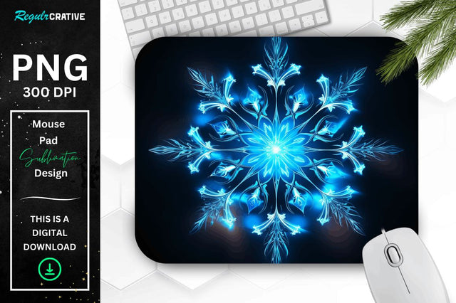 Neon Glowing Snowflake Mouse Pad Sublimation Regulrcrative 