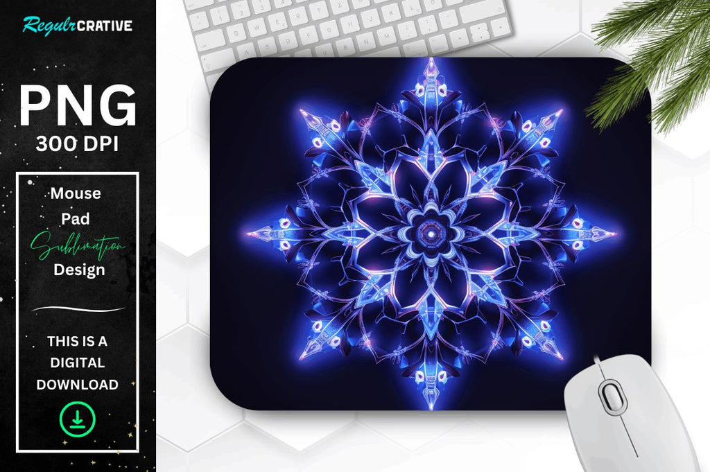 Computer Mouse Snowflake Neon Glowing Snowflake Mouse Pad - So Fontsy