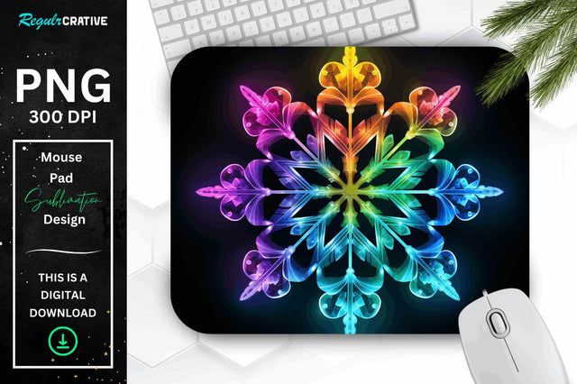 Neon Glowing Snowflake Mouse Pad Sublimation Regulrcrative 