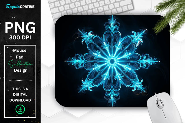 Neon Glowing Snowflake Mouse Pad Sublimation Regulrcrative 