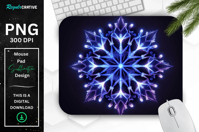 Neon Glowing Snowflake Mouse Pad Sublimation Regulrcrative 