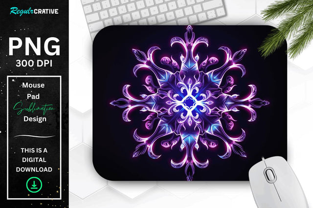 Neon Glowing Snowflake Mouse Pad Sublimation Regulrcrative 