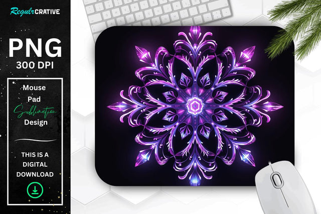 Neon Glowing Snowflake Mouse Pad Sublimation Regulrcrative 