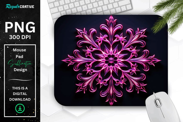 Neon Glowing Snowflake Mouse Pad Sublimation Regulrcrative 