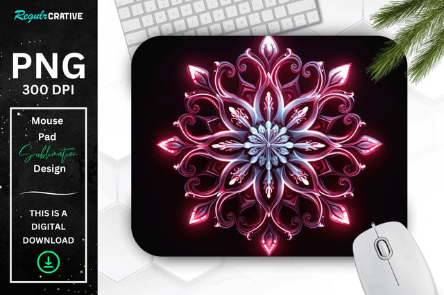 Neon Glowing Snowflake Mouse Pad Sublimation Regulrcrative 