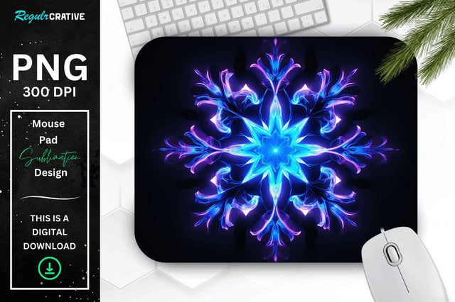 Neon Glowing Snowflake Mouse Pad Sublimation Regulrcrative 
