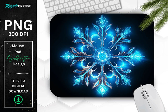 Neon Glowing Snowflake Mouse Pad Sublimation Regulrcrative 