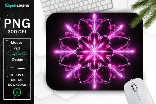 Neon Glowing Snowflake Mouse Pad Sublimation Regulrcrative 